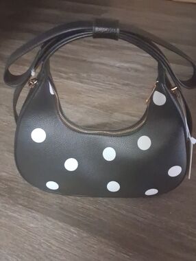 Black Polka Dot Shoulder Bag with White Dots